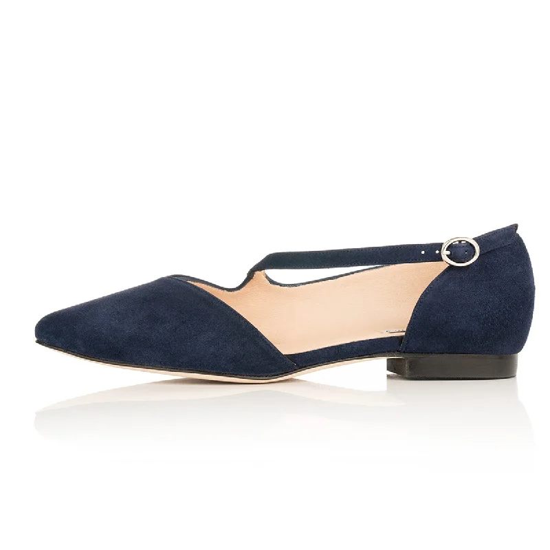 Indy Extra-Wide Fit Flats - Navy Suede