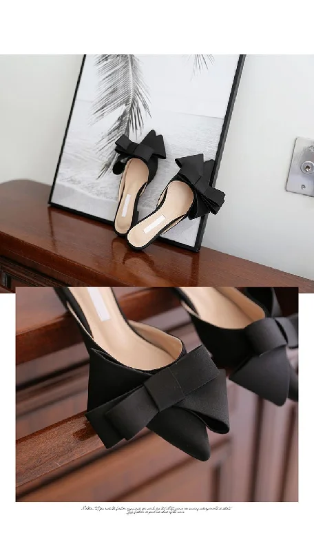 Silk Satin Pointed Bow Tie Flats Slippers