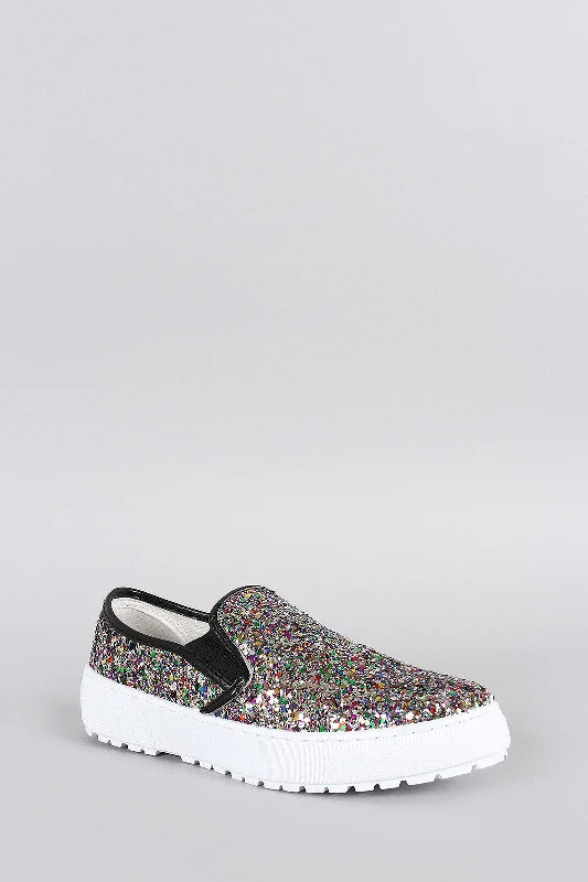 Liliana Multicolor Glitter Pointy Toe Slip On Sneaker