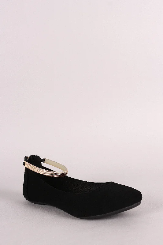 Bamboo Nubuck Metallic Ankle Strap Flats