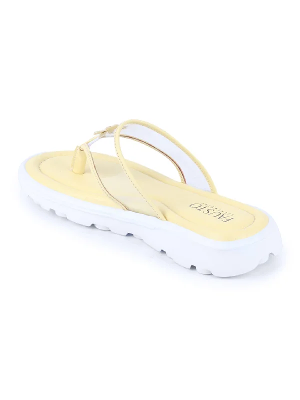 Women Yellow Casual Party Beach Fashion Stylish Floral Design Thong Flats Wedges Slipper