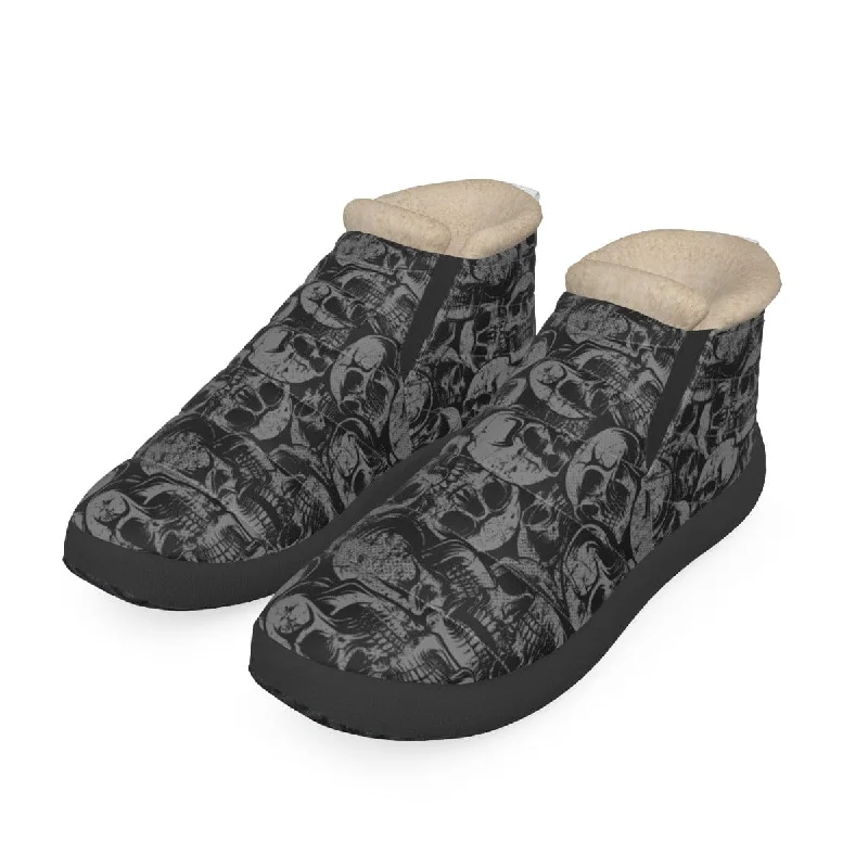 Women's Black Skulls Plush Boots