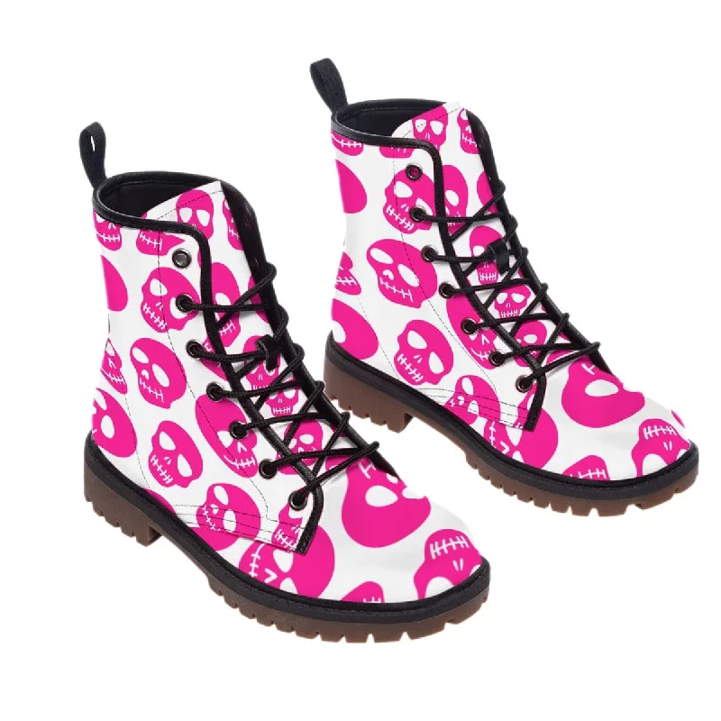 Women's Bright Pink Skulls Martin Short Boots