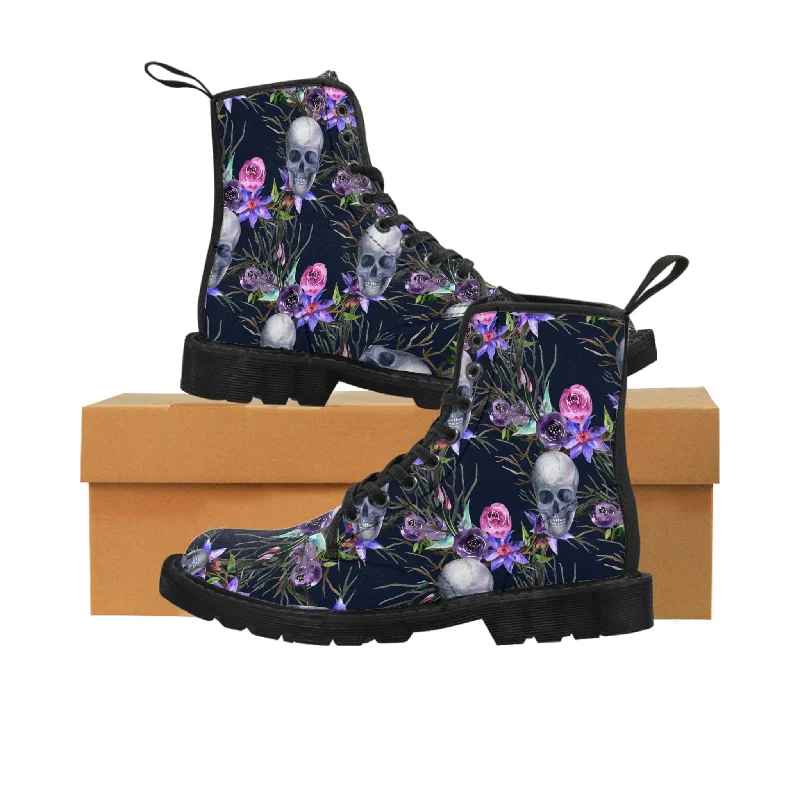 Women's Purple Skull Floral Canvas Boots