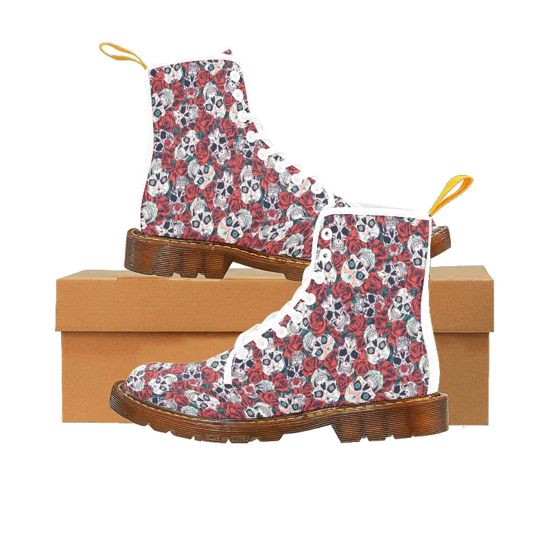 Women's Red Floral Skulls Martin Boots