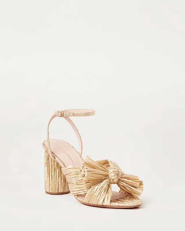 Camellia Gold Pleated Bow Heel