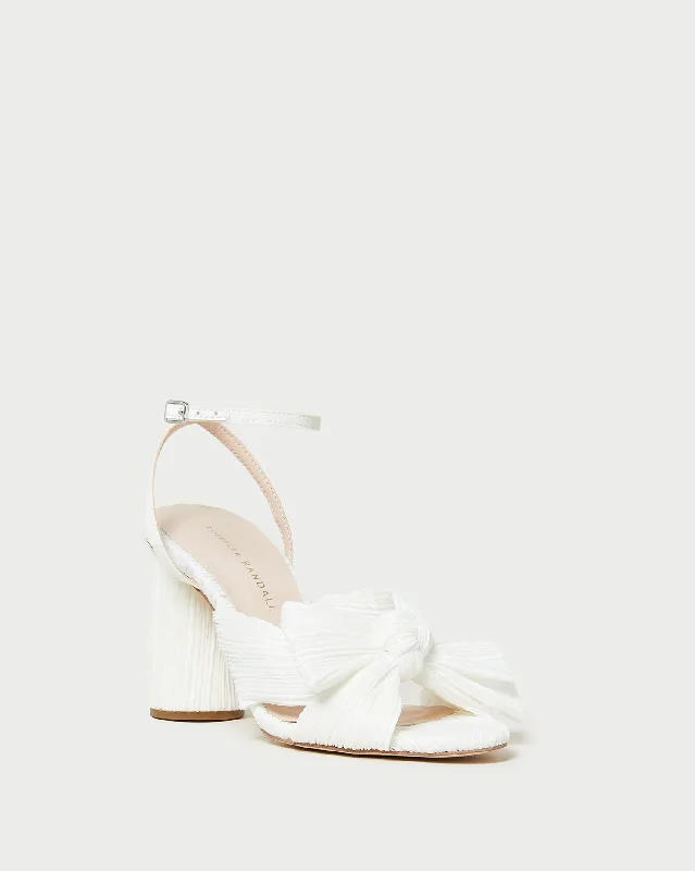 Camellia White Pleated Bow Heel