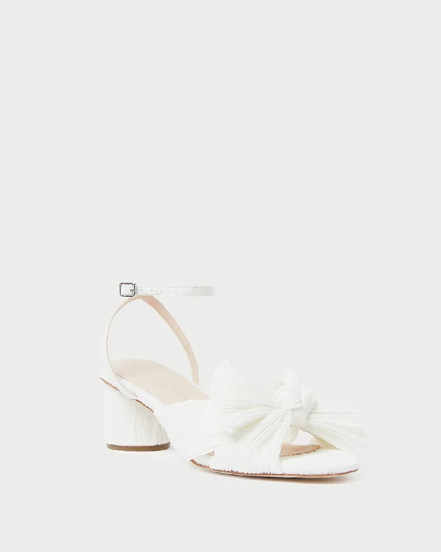 Dahlia White Pleated Bow Heel