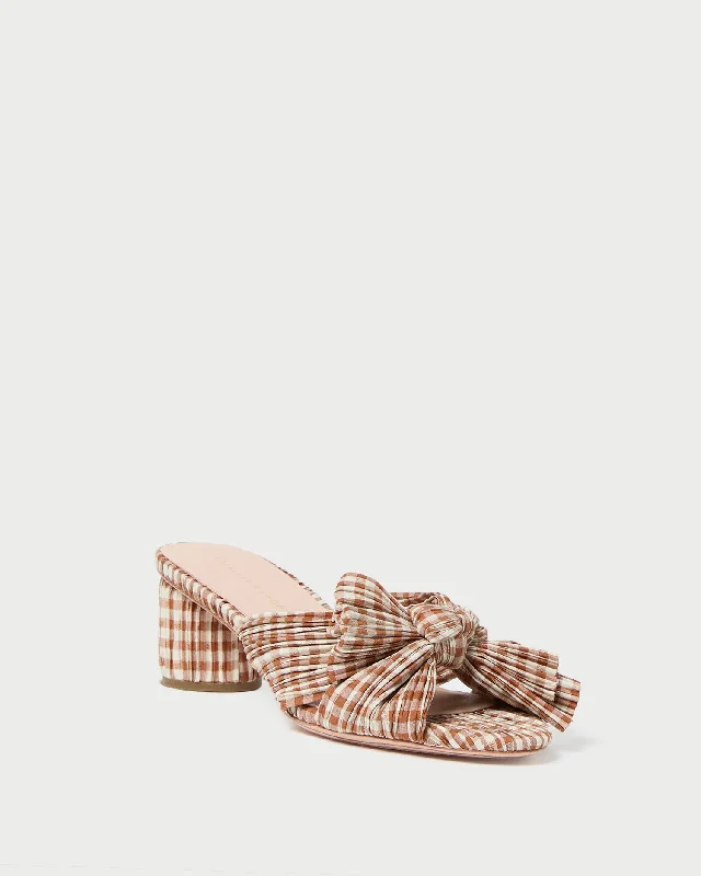 Emilia Brown Gingham Bow Heel