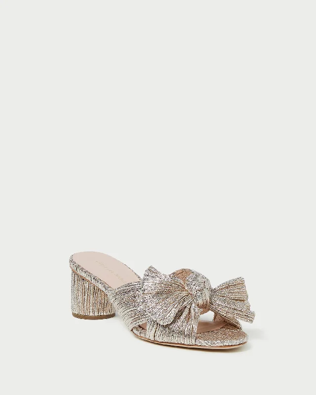 Emilia Champagne Pleated Bow Heel