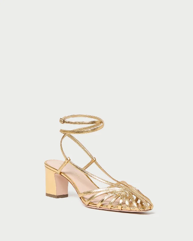 Livvy Gold Leather Heeled Sandal