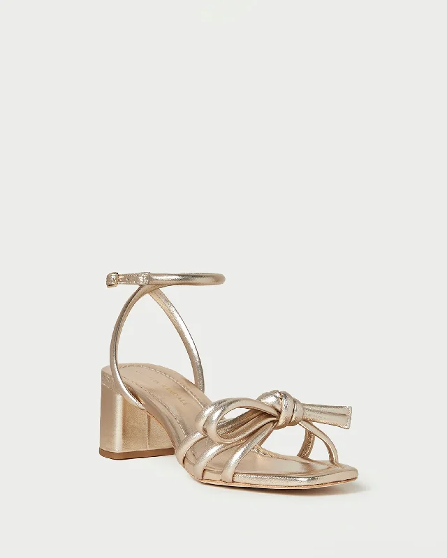 Mikel Champagne Bow Mid-Heel Sandal