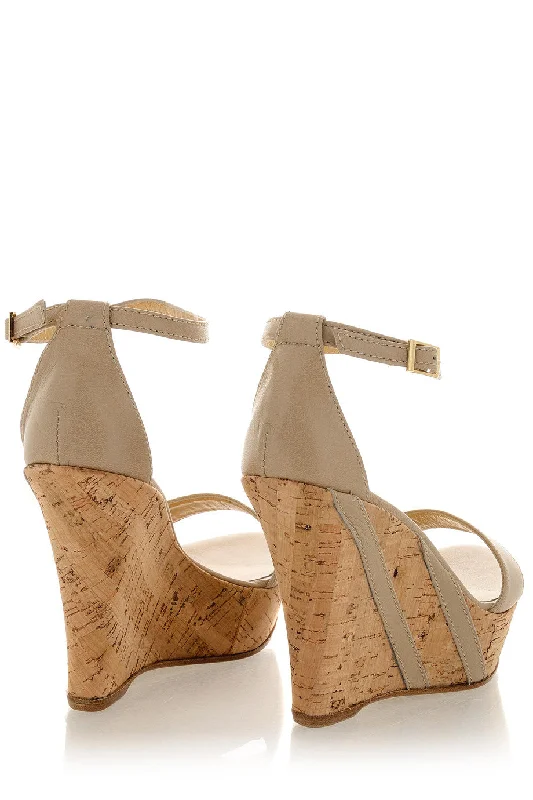 IRINA Beige Leather Platform Sandals