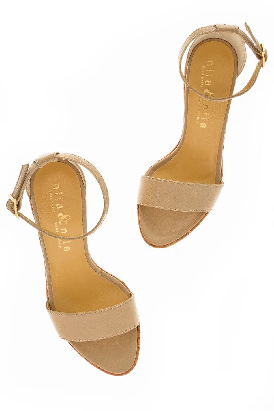 IRINA Beige Leather Platform Sandals