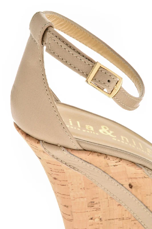 IRINA Beige Leather Platform Sandals