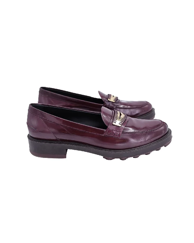 Tod's Whip Stitch Penny Loafers in Burgundy Leather