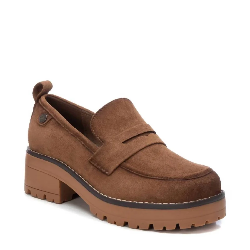 Women's Suede Moccasins In Camel