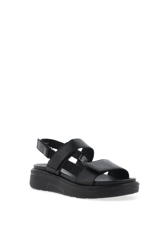 Ara Lucca Leather Velcro Strap Sandals, Black