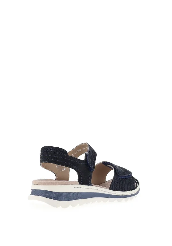 Ara Tampa Shimmering Leather Velcro Strap Sandals, Blue