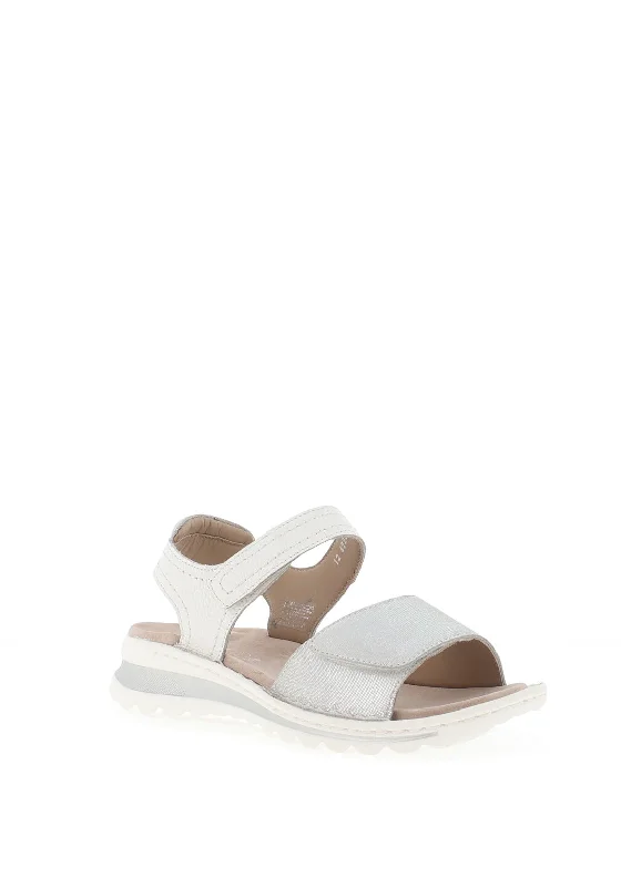 Ara Tampa Shimmering Leather Velcro Strap Sandals, Fog