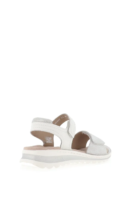 Ara Tampa Shimmering Leather Velcro Strap Sandals, Fog