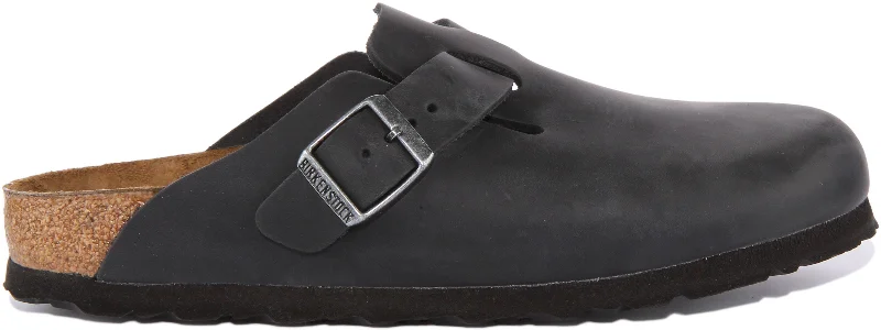 Birkenstock Boston NL In Black Leather | Narrow Fit