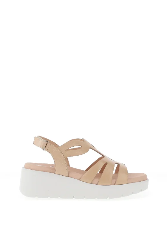 CallagHan Bera Leather Cut Out Sandals, Beige