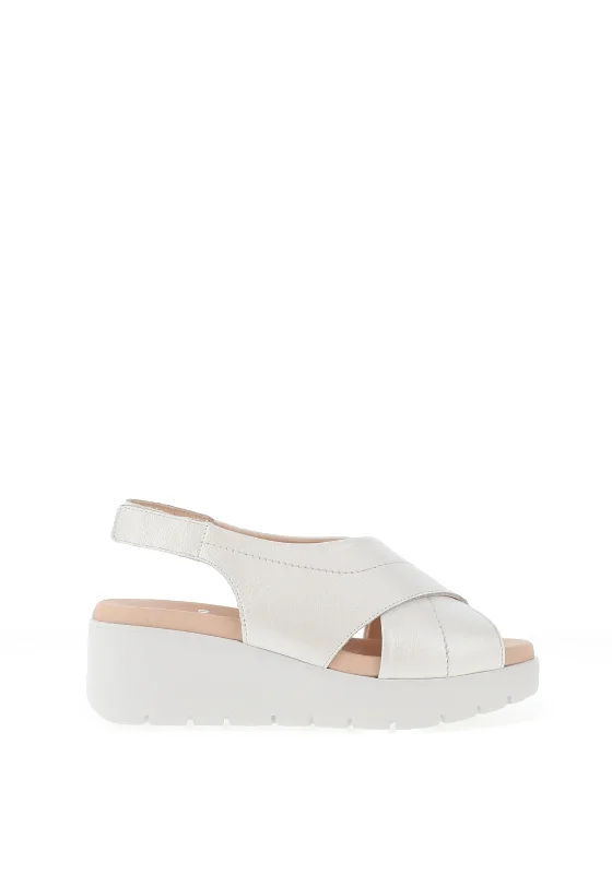 CallagHan Bera Leather Pearlescent Platform Sandals, White