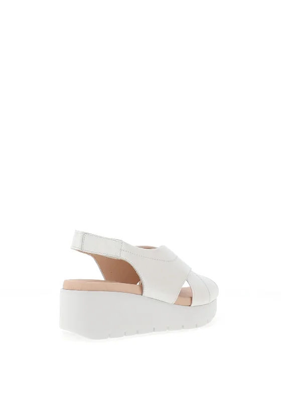 CallagHan Bera Leather Pearlescent Platform Sandals, White