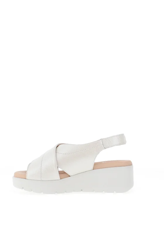 CallagHan Bera Leather Pearlescent Platform Sandals, White