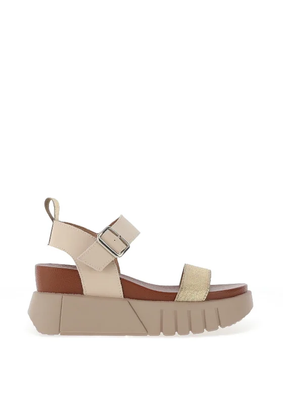 Redz Leather Colour Block Platform Sandals, Beige