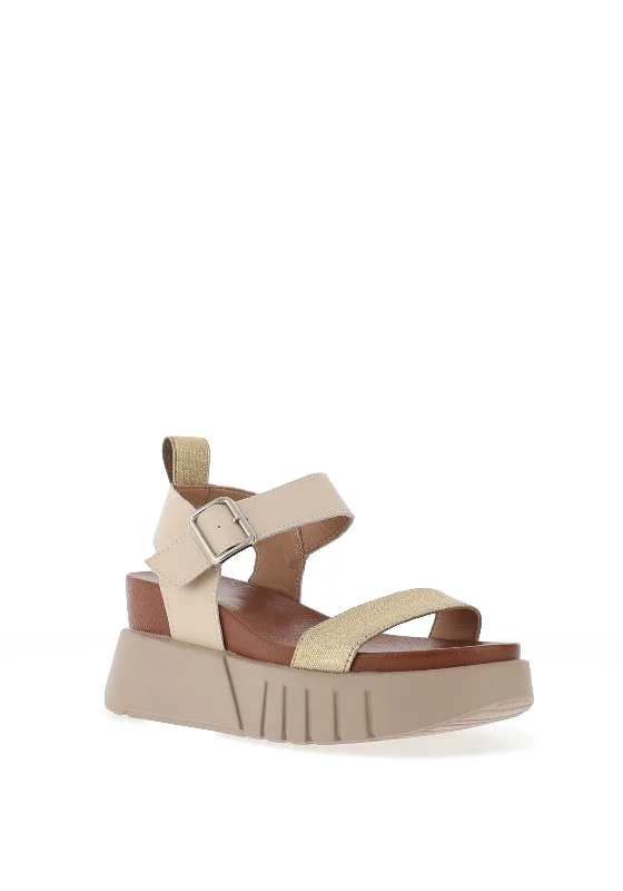 Redz Leather Colour Block Platform Sandals, Beige