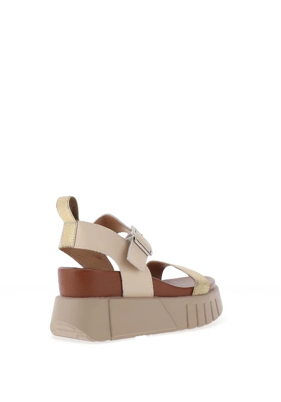 Redz Leather Colour Block Platform Sandals, Beige