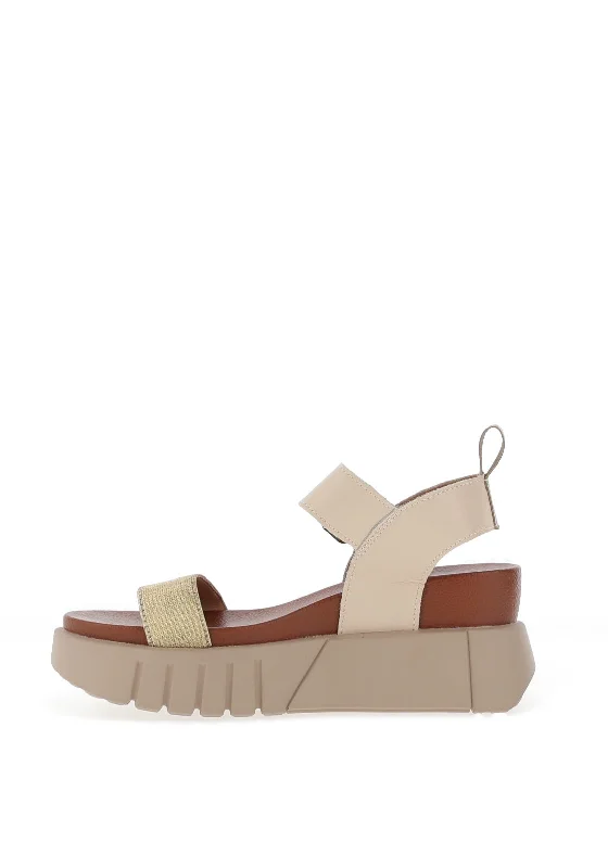 Redz Leather Colour Block Platform Sandals, Beige