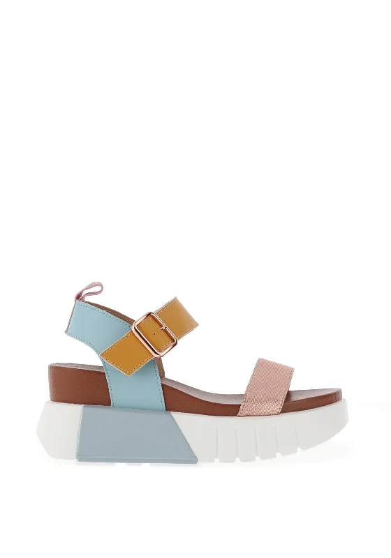 Redz Leather Colour Block Platform Sandals, Multi