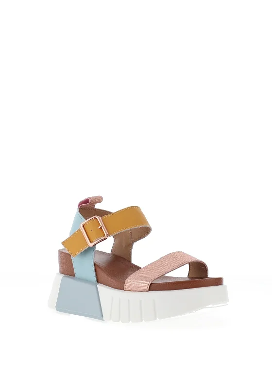 Redz Leather Colour Block Platform Sandals, Multi