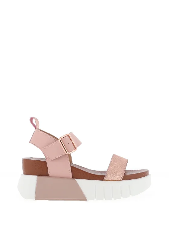 Redz Leather Colour Block Platform Sandals, Pink