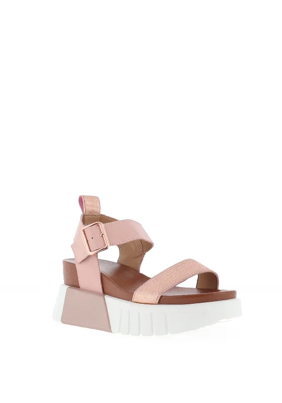 Redz Leather Colour Block Platform Sandals, Pink