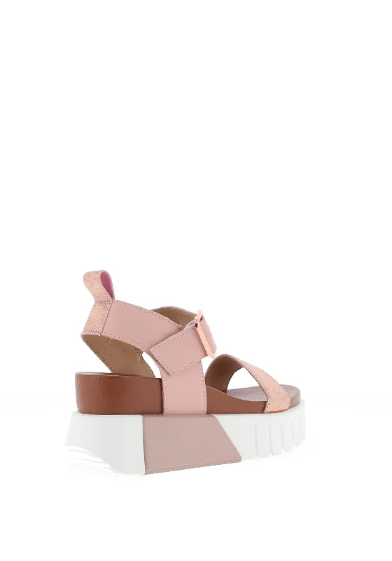 Redz Leather Colour Block Platform Sandals, Pink