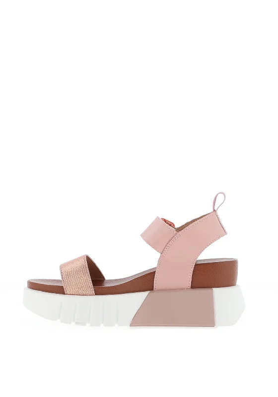 Redz Leather Colour Block Platform Sandals, Pink