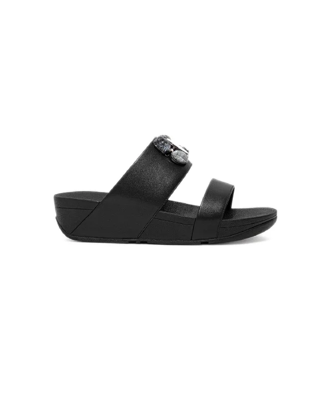 FitFlop Rosa Stone-Cluster Leather Slides Black