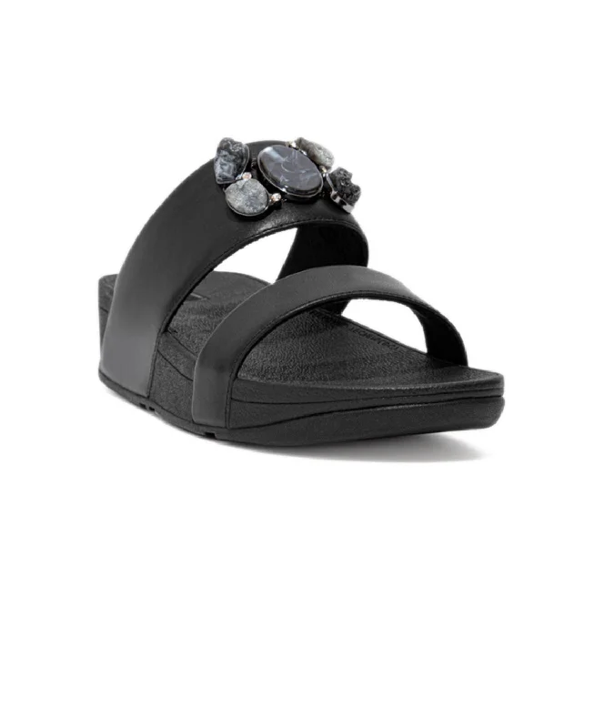 FitFlop Rosa Stone-Cluster Leather Slides Black