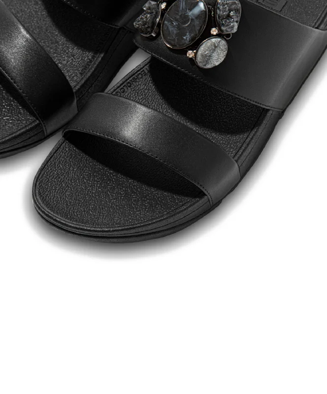 FitFlop Rosa Stone-Cluster Leather Slides Black