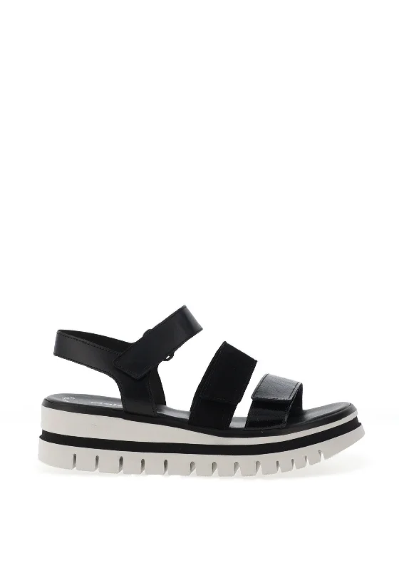 Gabor Leather Velcro Multi Strap Sandals, Black