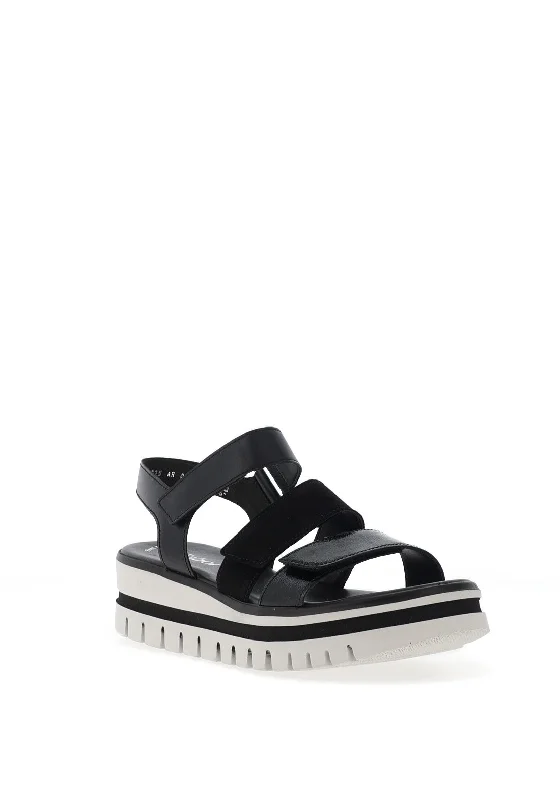 Gabor Leather Velcro Multi Strap Sandals, Black