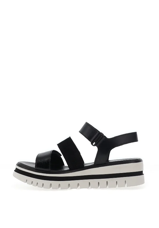 Gabor Leather Velcro Multi Strap Sandals, Black