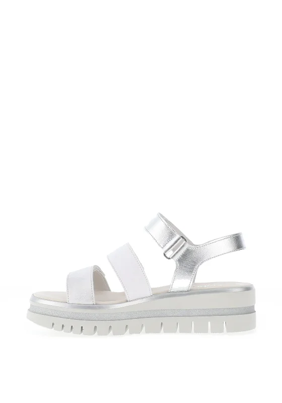 Gabor Leather Velcro Multi Strap Sandals, Silver & White