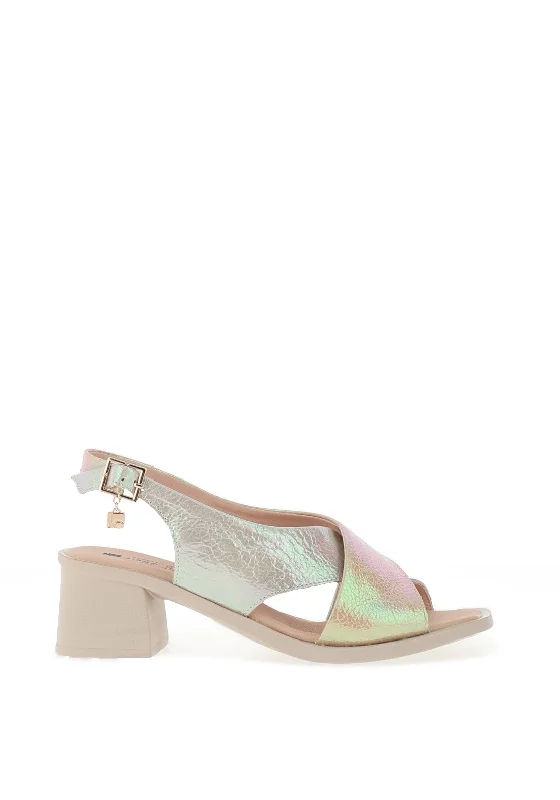 Jose Saenz Iridescent Leather Block Heel Sandals, Beige Ice