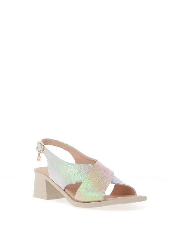 Jose Saenz Iridescent Leather Block Heel Sandals, Beige Ice