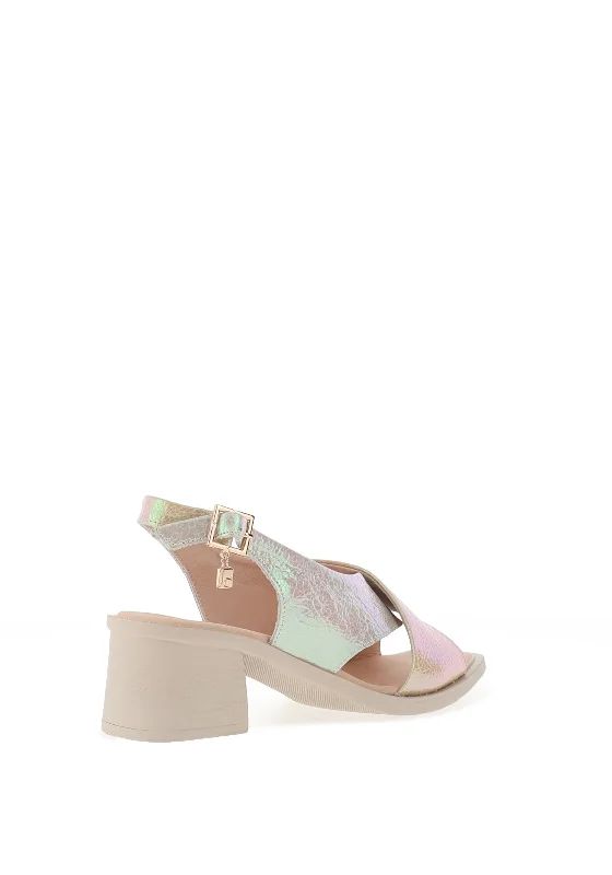 Jose Saenz Iridescent Leather Block Heel Sandals, Beige Ice